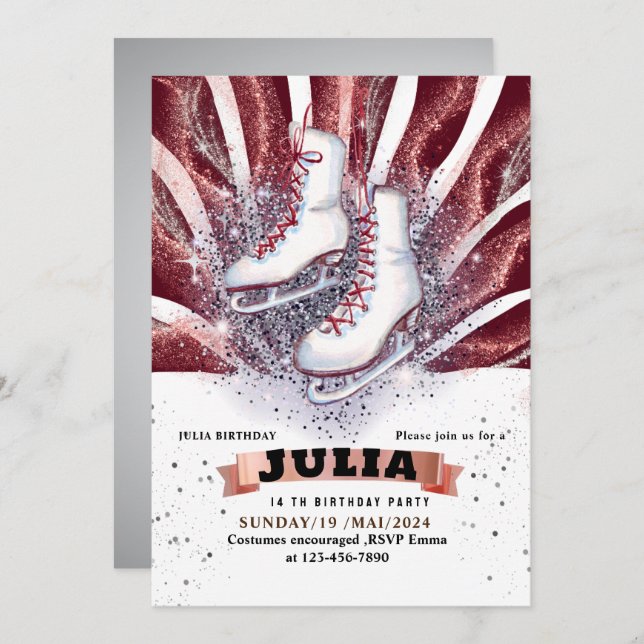 Glasskridskor med glansigt brunt silver inbjudningar (Fram/baksida)