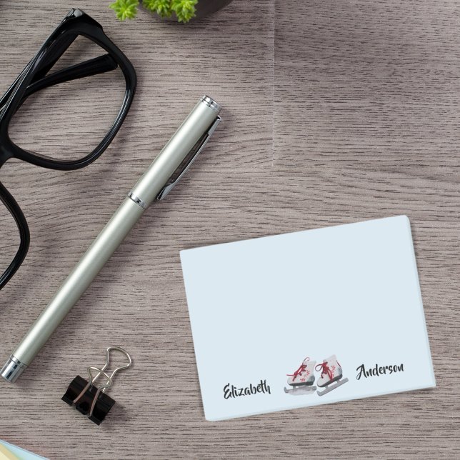 Glasskridskor med ljusblå figur-skridskor post-it block (Skapare uppladdad)