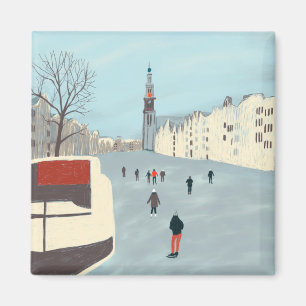 Glasskris på kanalerna i Amsterdam på vintern Magnet