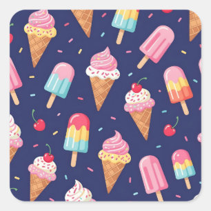 Glassmönster med is, popsicles och körsbär fyrkantigt klistermärke