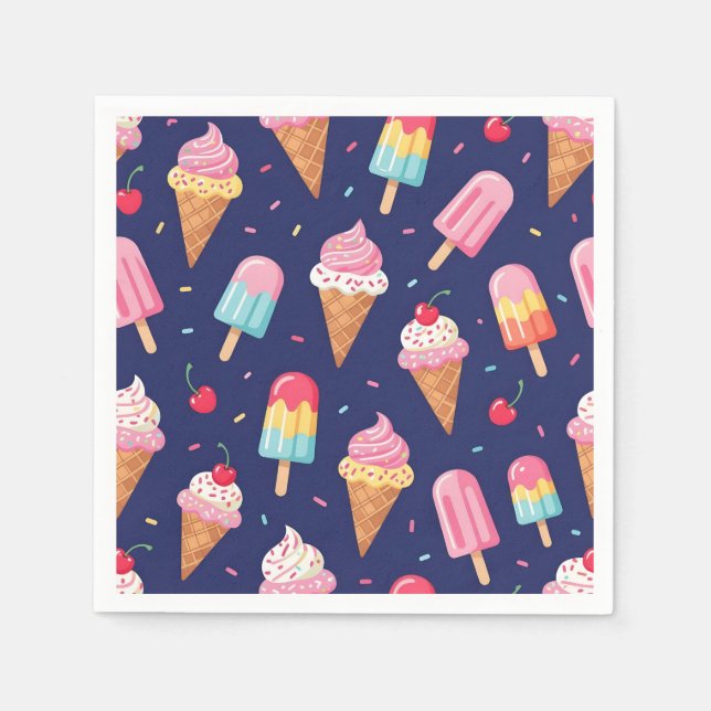 Glassmönster med is, popsicles och körsbär pappersservett (Framsidan)