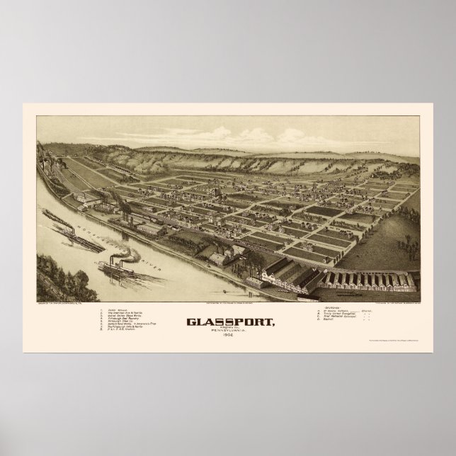 Glassport, PA Panoramic Karta - 1902 Poster (Framsidan)