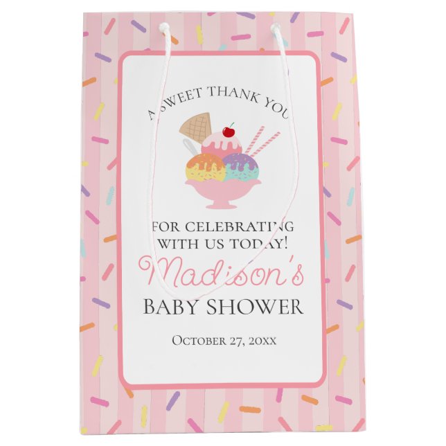 Glassprydd baby shower-present för glassundaye (Framsidan)