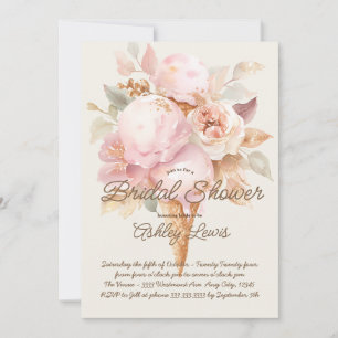 Glassstrut med guld, blomster och rosa glass inbjudningar