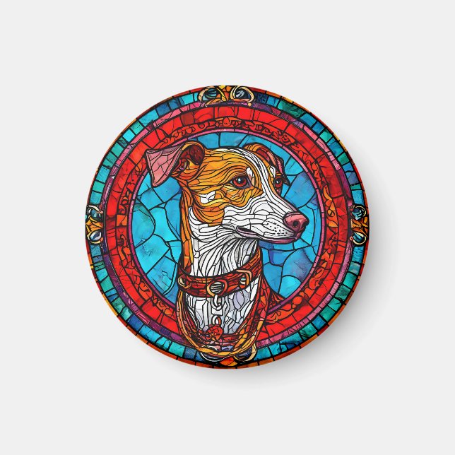 Glasstbildskonst med hund magnet (Framsidan)