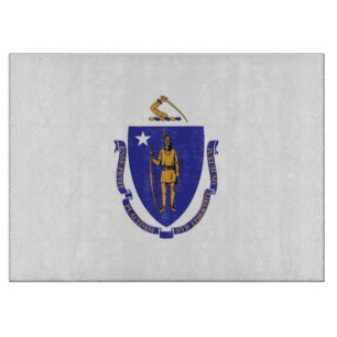 Glasstyckningsbord med Flagga av Massachusetts USA