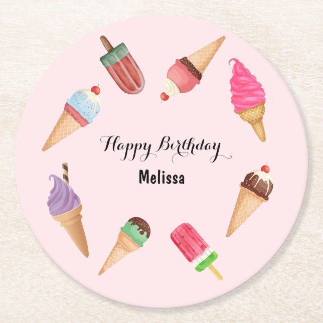 Glassunderlägg i Rosa för Glass-stångfest Underlägg Papper Rund (Framsidan)