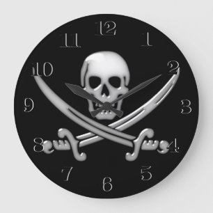Glassy Pirat Skull och Sword Crossbone Stor Klocka