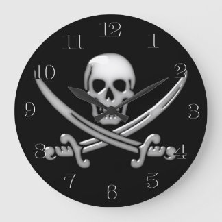 Glassy Pirat Skull och Sword Crossbone Stor Klocka