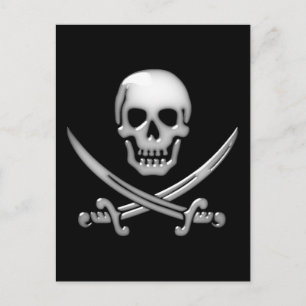 Glassy Pirat Skull och Sword Crossbone Vykort