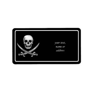 Glassy Pirat Skull & Sword Crossbone Adressetikett