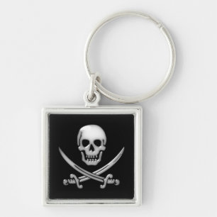 Glassy Pirat Skull & Sword Crossbone Fyrkantig Silverfärgad Nyckelring