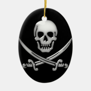 Glassy Pirat Skull & Sword Crossbone Julgransprydnad Keramik