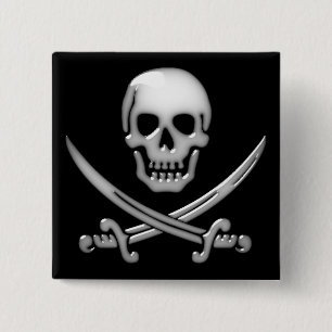 Glassy Pirat Skull & Sword Crossbone Knapp