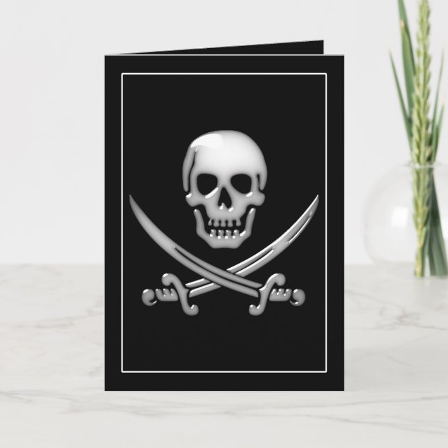 Glassy Pirat Skull & Sword Crossbone Kort (Framsida)