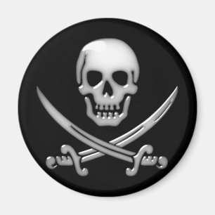 Glassy Pirat Skull & Sword Crossbone Magnet