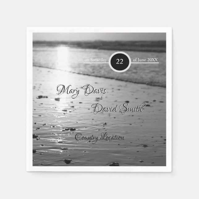 Glassy Sand Grayscale Bröllop Pappersservett (Framsidan)