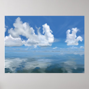 Glassy sea scape med moln kanvastryck poster