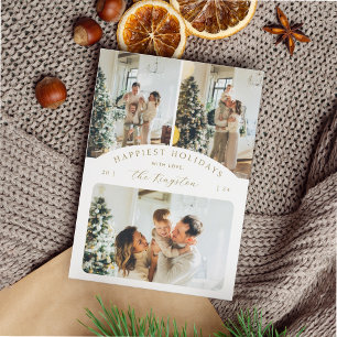 Glästa Helgdagar Elegant Guld 3 Photo Collage Julkort