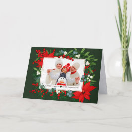 Glästa Helgdagar. Mistletoe och Poinsettia Photo Helgkort