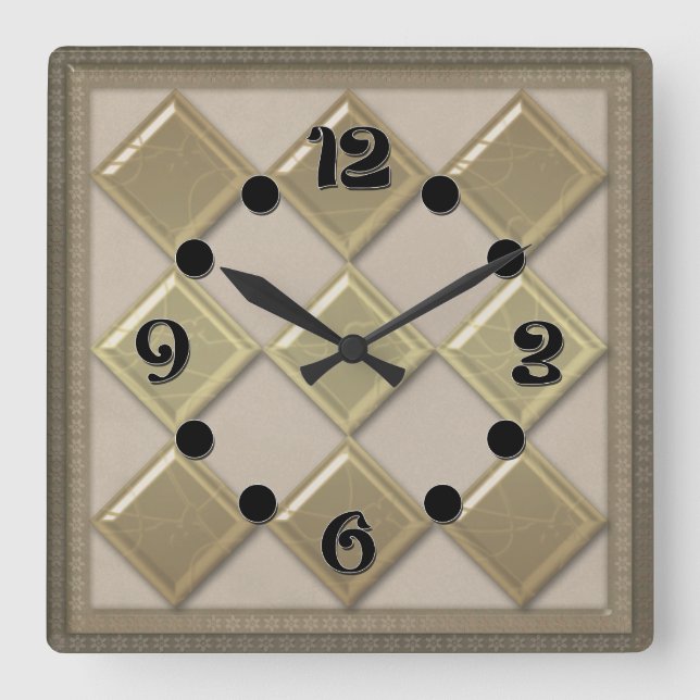 Glastegel 3D beige färg Fyrkantig Klocka (Framsida)