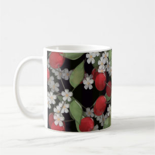Glastegel 3D flytande körsbär och blommor blommar Kaffemugg
