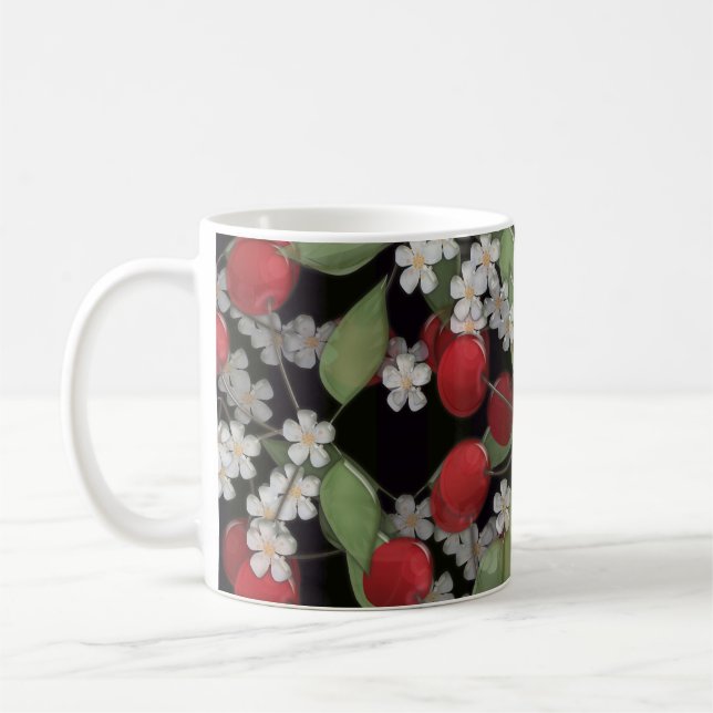 Glastegel 3D flytande körsbär och blommor blommar Kaffemugg (Vänster)
