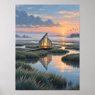 Glasthirstkapell Tidvatten våtmark gryning 12x16 A Poster