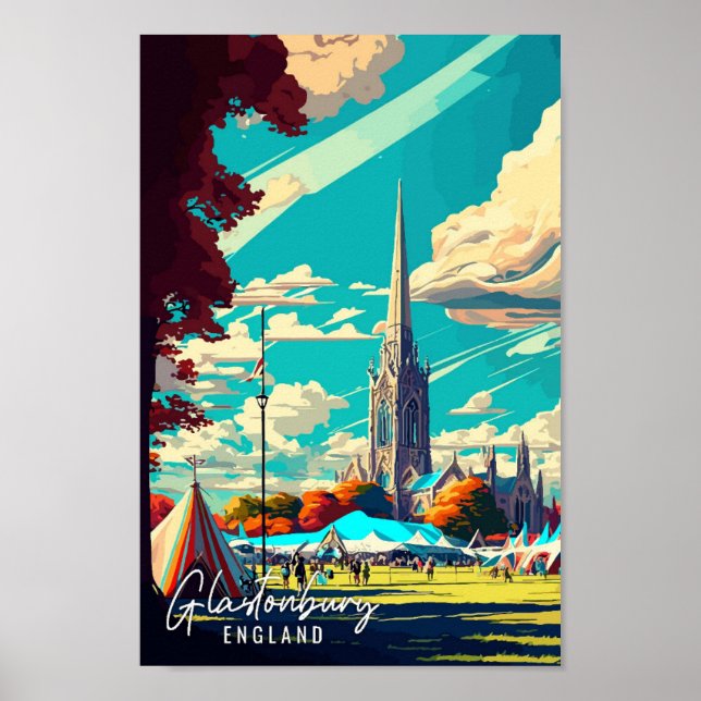 Glastonbury England vintage resor illustration Poster (Framsidan)