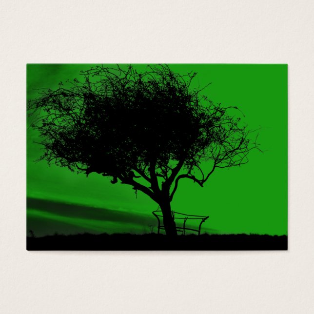 Glastonbury Hawthorn. Träd på Backe. Grönt Black. Visitkort (Framsidan)