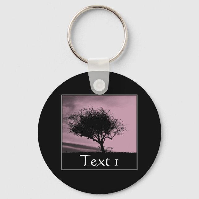 Glastonbury Hawthorn. Träd på Backe. Rosa, Black. Nyckelring (Framsida)