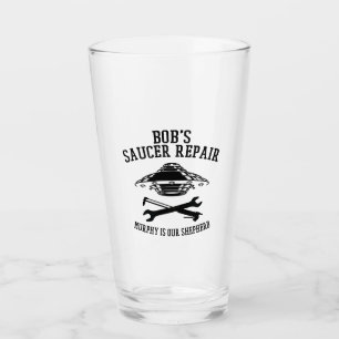 Glastumlare med svart Bob Saucer Repair-logotyp Glaskopp