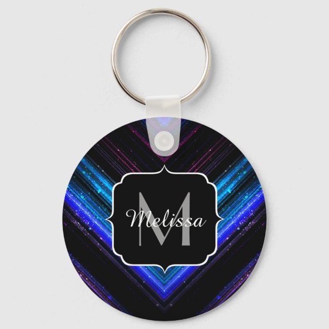 Glasvar metallblå lila chevron Monogram Nyckelring (Framsida)