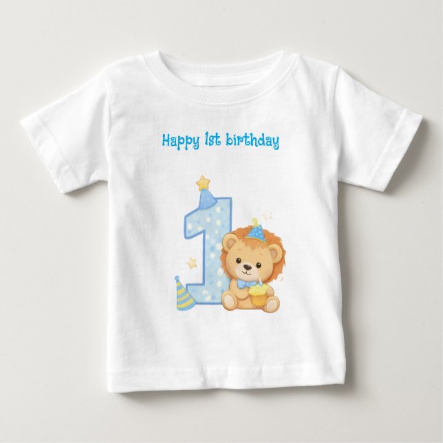 Glatt 1-årsdag Lejon Småbarn T-Shirt (Framsida)