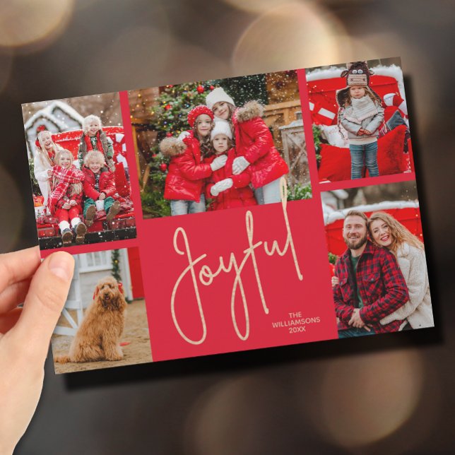 GLATT 5-fotojul Julkort (Gold JOYFUL Multi Photo Christmas Holiday Cards - INSTANT DOWNLOAD and/or PRINTED or both!)