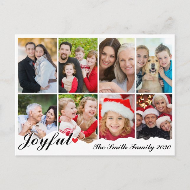 Glatt 8-foto-Elegant, svart och vit jul Helg Vykort (Framsida)