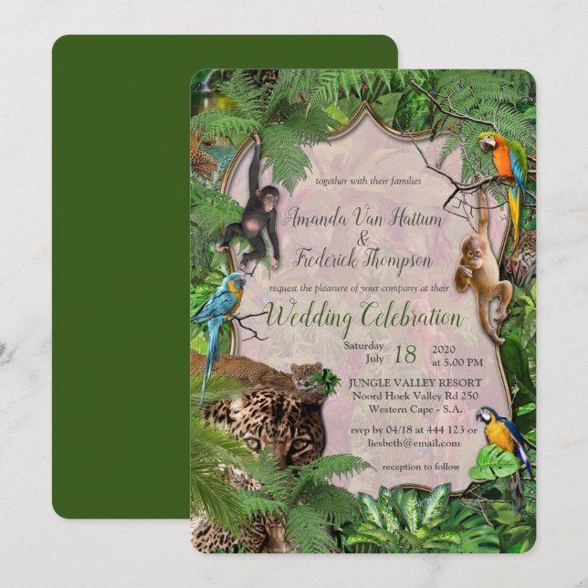 Glatt afrikansk jungle inbjudningar (Fram/baksida)