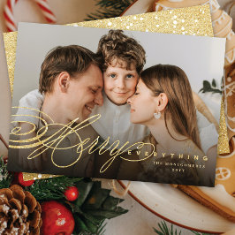 Glatt Allt Guld Glitter Skrift Klassisk Foto Julkort