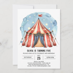 Glatt Anpassningsbar Vattenfärg Circus Birthday Inbjudningar