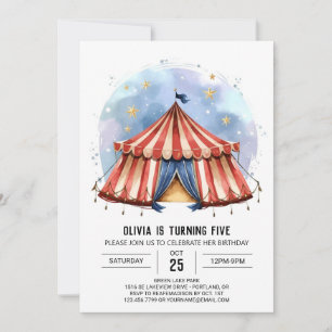 Glatt Anpassningsbar Vattenfärg Circus Birthday Inbjudningar