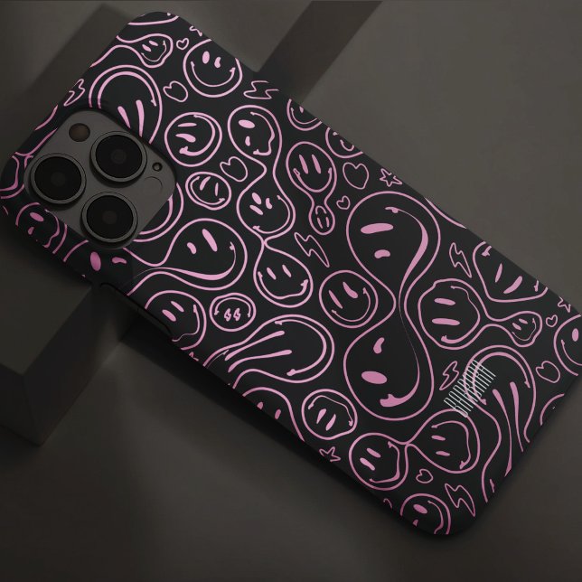 Glatt Ansikte Mönster Groovy Glad Leende Rosa Svar (Smiling Face Pattern Groovy Happy Smile Pink Black Case-Mate iPhone Case
)