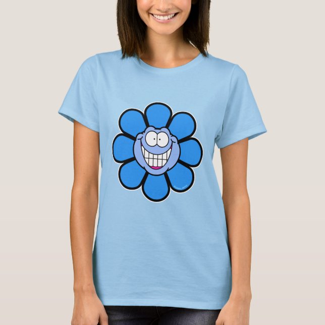 Glatt Blå Blomma T-Shirt (Framsida)