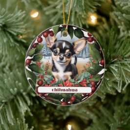 Glatt Black Chihuahua Puppy Anpassningsbar jul Julgransprydnad Keramik