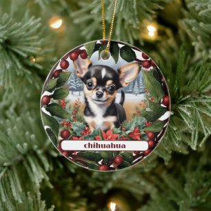 Glatt Black Chihuahua Puppy Anpassningsbar jul Julgransprydnad Keramik