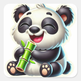 Glatt Black Lycklig Panda Fyrkantigt Klistermärke