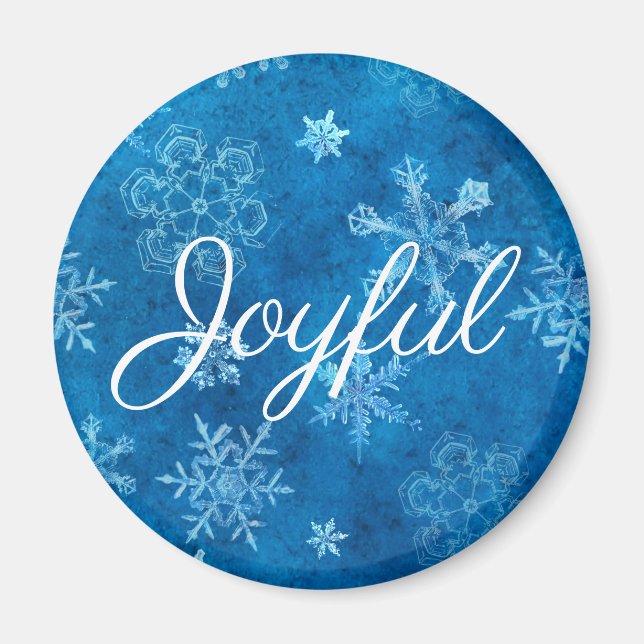 Glatt blått Snöflingor Winter Helgdag Magnet (Framsidan)