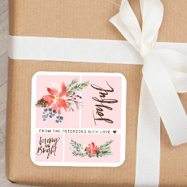 Glatt Blommigt för nyans och ljus vattenfärg - jul Fyrkantigt Klistermärke