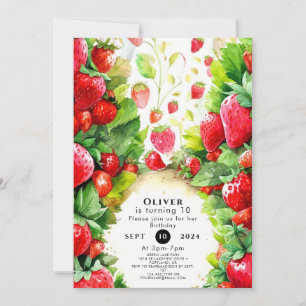 Glatt Boho Strawberry Birthday Inbjudningar