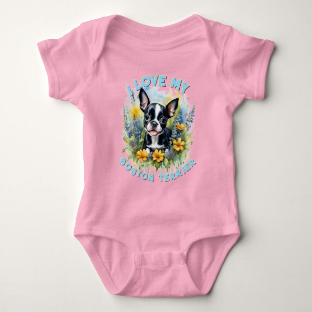 Glatt Boston Terrier Bloom - Anpassningsbar T Shirt (Framsida)
