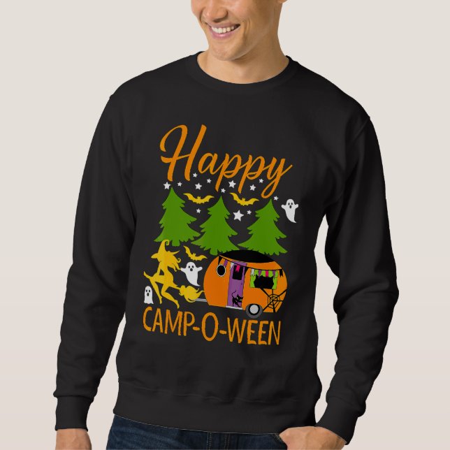 Glatt Camp O Ween Halloween Camping Campare Lång Ärmad Tröja (Framsida)